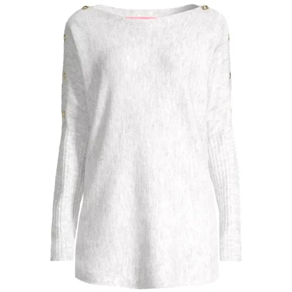 Lilly Pulitzer Arna Buttoned Longline Sweater Seaside Grey  XL