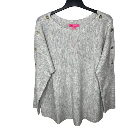 Lilly Pulitzer Arna Buttoned Longline Sweater Seaside Grey  XL