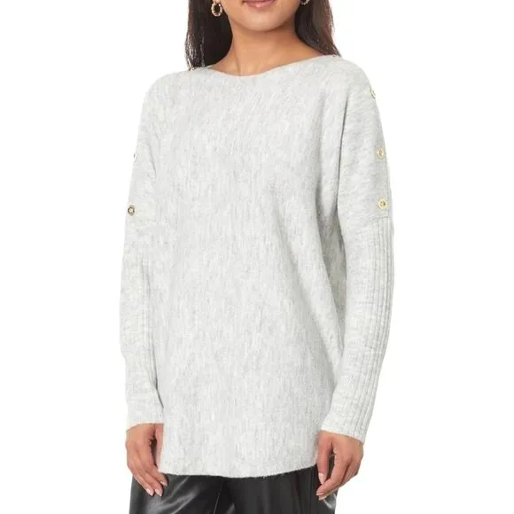 Lilly Pulitzer Arna Buttoned Longline Sweater Seaside Grey  XL