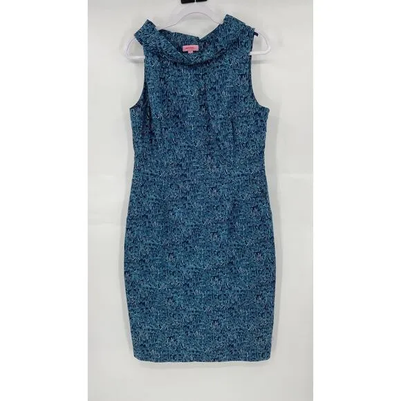 Lilly Pulitzer Sheath Dress Women's 14 Multi Printed Cotton Stretch Boat Neck