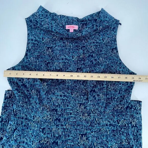 Lilly Pulitzer Sheath Dress Women's 14 Multi Printed Cotton Stretch Boat Neck