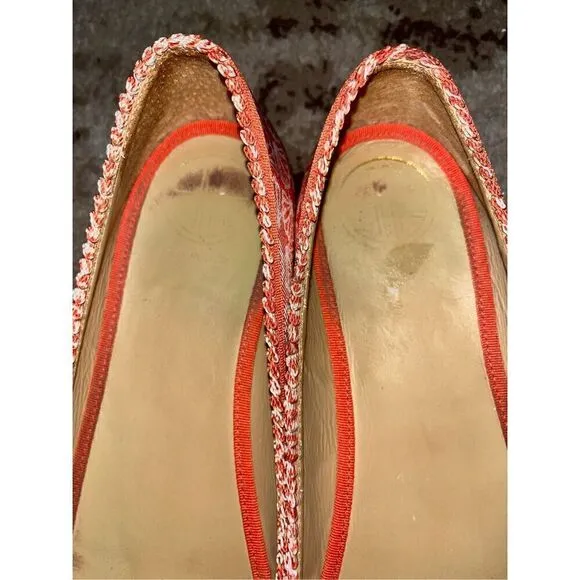 Lilly Pulitzer Via Palm Beach Ballet Flat Casual Orange &amp; white Shoes Size 9.5 C