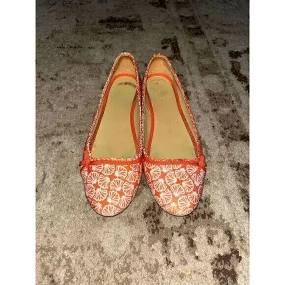 Lilly Pulitzer Via Palm Beach Ballet Flat Casual Orange &amp; white Shoes Size 9.5 C