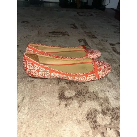Lilly Pulitzer Via Palm Beach Ballet Flat Casual Orange &amp; white Shoes Size 9.5 C