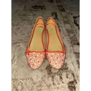 Lilly Pulitzer Via Palm Beach Ballet Flat Casual Orange &amp; white Shoes Size 9.5 C