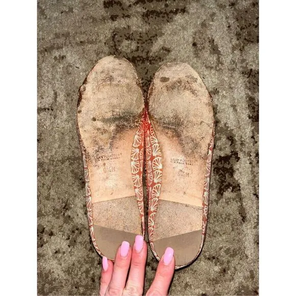 Lilly Pulitzer Via Palm Beach Ballet Flat Casual Orange &amp; white Shoes Size 9.5 C