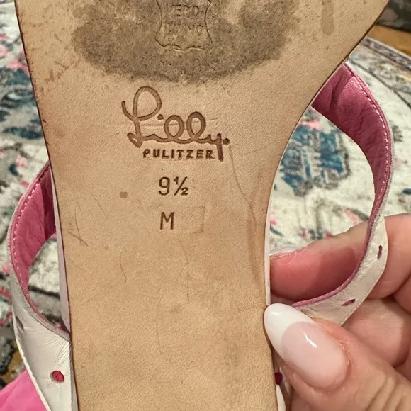 LILLY PULITZER WHITE PINK ToePost  THONG HEELED SANDAL SHOES 9.5