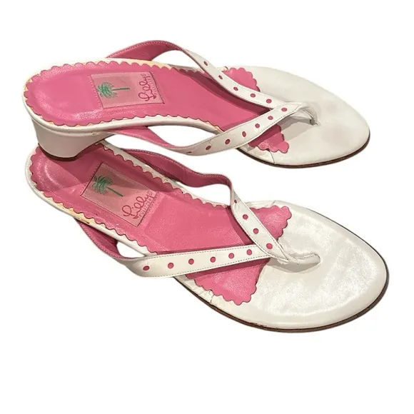 LILLY PULITZER WHITE PINK ToePost  THONG HEELED SANDAL SHOES 9.5