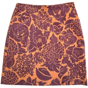 Lilly Pulitzer Women's Vintage Floral Velvet Fine Corduroy Skirt Burgundy Size 6
