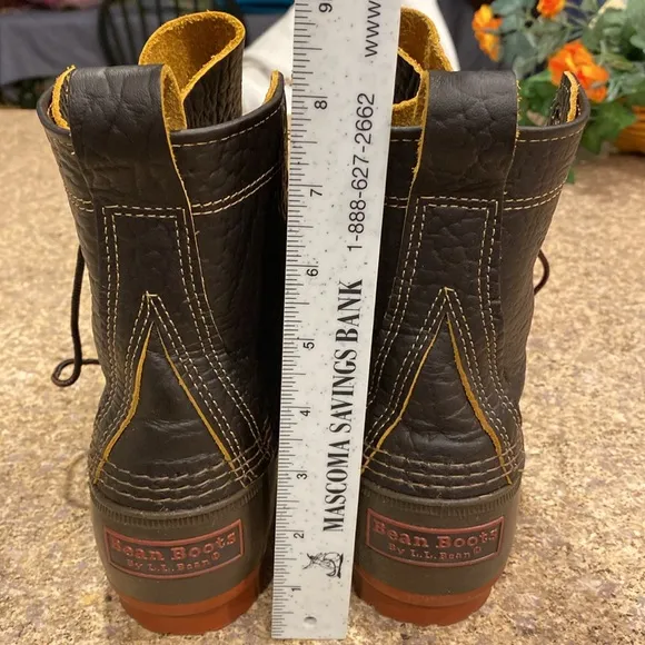 L.L. Bean Boots 8” Bison Leather Rubber Dk Brown Red 6M 274563
