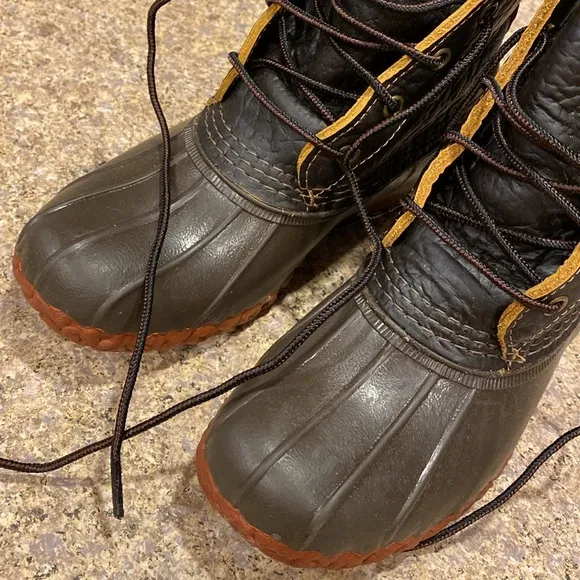 L.L. Bean Boots 8” Bison Leather Rubber Dk Brown Red 6M 274563