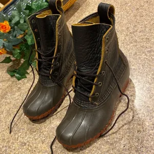L.L. Bean Boots 8” Bison Leather Rubber Dk Brown Red 6M 274563