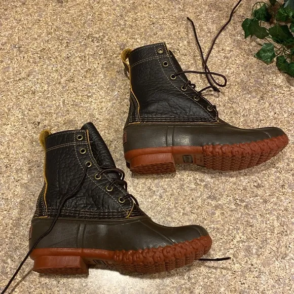 L.L. Bean Boots 8” Bison Leather Rubber Dk Brown Red 6M 274563