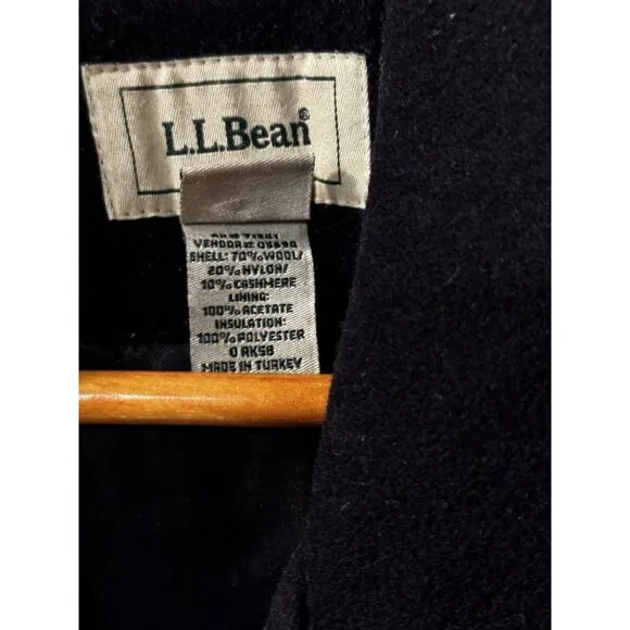 LL Bean Women’s Wool Cashmere Double‎ Breasted Thinsulate Lined Pea Coat Blue 10