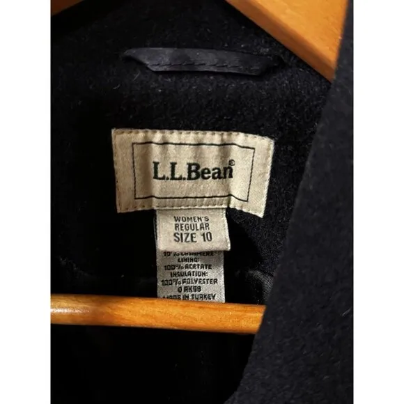 LL Bean Women’s Wool Cashmere Double‎ Breasted Thinsulate Lined Pea Coat Blue 10