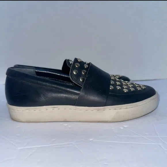 LOEFFLER RANDALL Women’s Black Studded Slip-On Sneakers with Gold Studs-Size 6.5