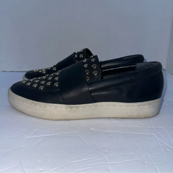 LOEFFLER RANDALL Women’s Black Studded Slip-On Sneakers with Gold Studs-Size 6.5