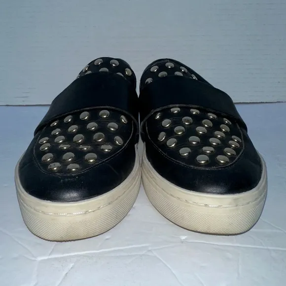 LOEFFLER RANDALL Women’s Black Studded Slip-On Sneakers with Gold Studs-Size 6.5