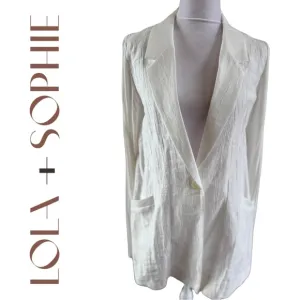 Lola &amp; Sophie White Lightweight Single Button Jacket Blazer Knit Sleeves Medium