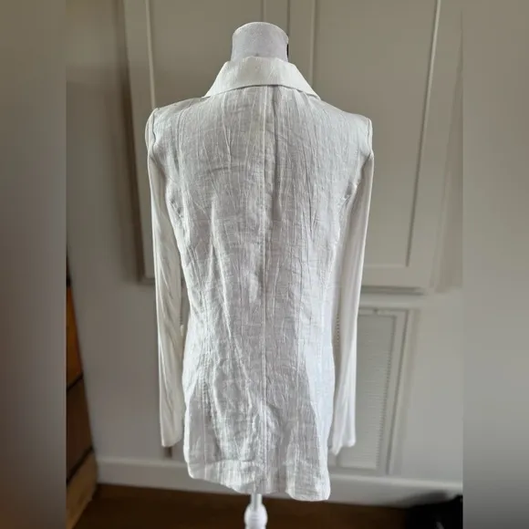 Lola &amp; Sophie White Lightweight Single Button Jacket Blazer Knit Sleeves Medium