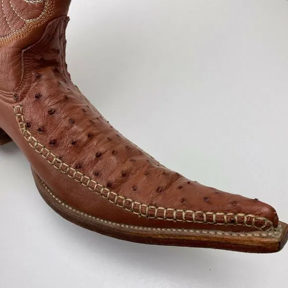 Los Altos Boots 6X Cognac Ostrich Fashion Cowboy Western Boots Mens US 7 EE $370