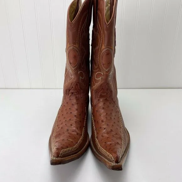 Los Altos Boots 6X Cognac Ostrich Fashion Cowboy Western Boots Mens US 7 EE $370