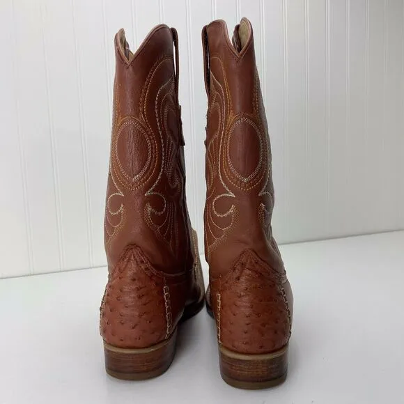 Los Altos Boots 6X Cognac Ostrich Fashion Cowboy Western Boots Mens US 7 EE $370