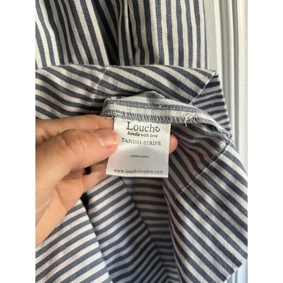 Louche A-line blue striped midi skirt size 12