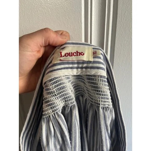 Louche A-line blue striped midi skirt size 12