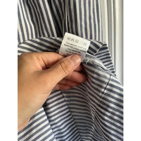 Louche A-line blue striped midi skirt size 12