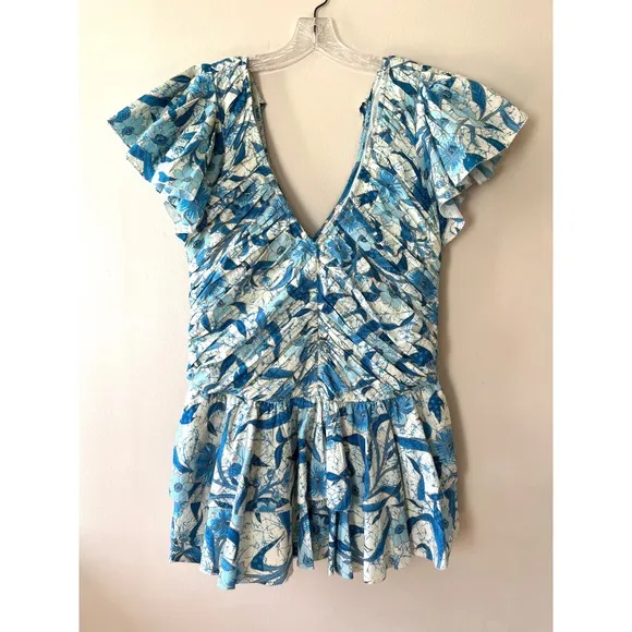Love The Label Minette Ruffled Mini Dress Floral Flutter Sleeve V Neck, Size L