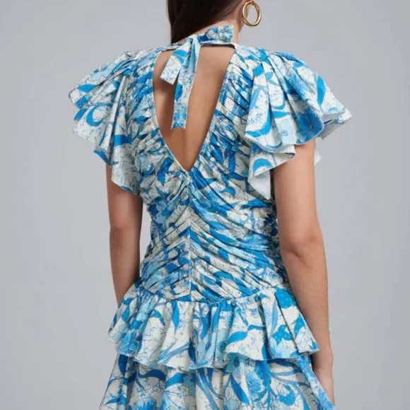 Love The Label Minette Ruffled Mini Dress Floral Flutter Sleeve V Neck, Size L