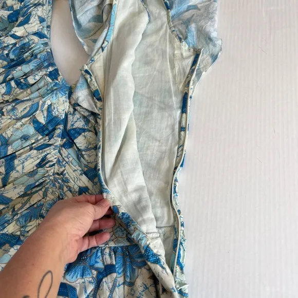 Love The Label Minette Ruffled Mini Dress Floral Flutter Sleeve V Neck, Size L