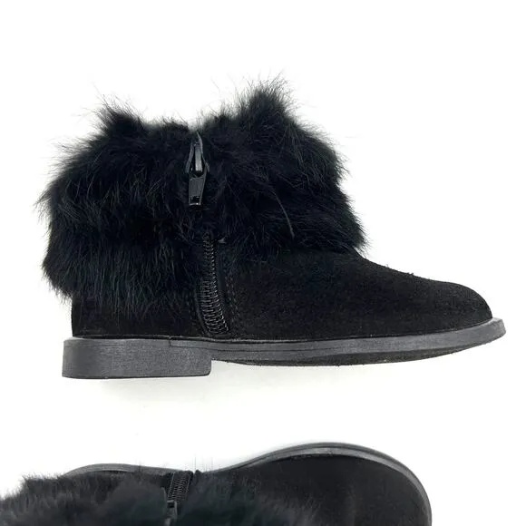 Luccini Suede Boots with Rabbit Fur Trim Black Ankle Booties