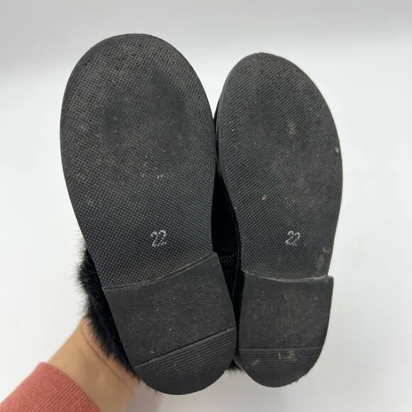 Luccini Suede Boots with Rabbit Fur Trim Black Ankle Booties