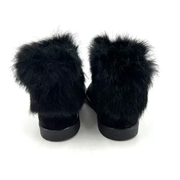 Luccini Suede Boots with Rabbit Fur Trim Black Ankle Booties