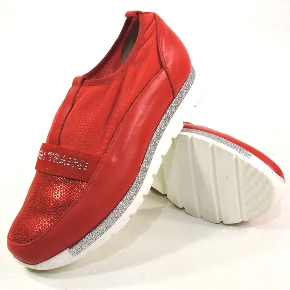LUIGI TRAINI 🇮🇹 WOMEN'S RED LEATHER COMFORT SUMMER SNEAKERS