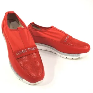 LUIGI TRAINI 🇮🇹 WOMEN'S RED LEATHER COMFORT SUMMER SNEAKERS