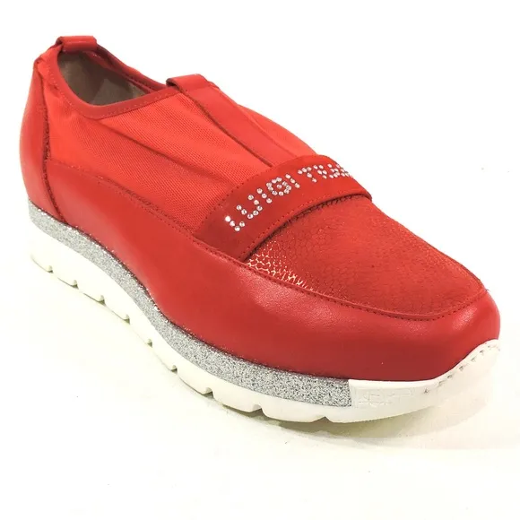 LUIGI TRAINI 🇮🇹 WOMEN'S RED LEATHER COMFORT SUMMER SNEAKERS