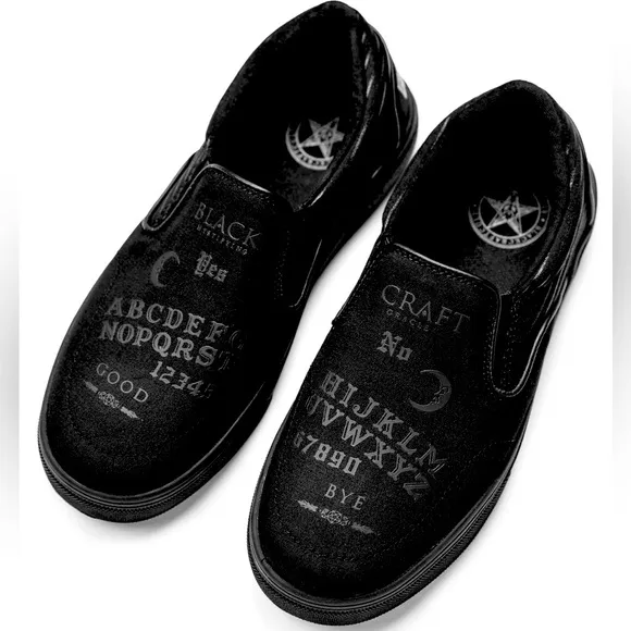 Luxury Gothic Slip-On Ouija Board Shoes Flat Black/Gloss Black New