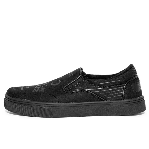 Luxury Gothic Slip-On Ouija Board Shoes Flat Black/Gloss Black New