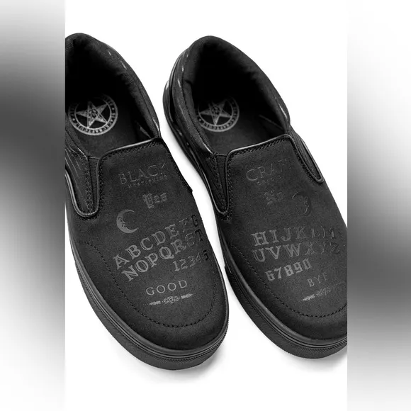Luxury Gothic Slip-On Ouija Board Shoes Flat Black/Gloss Black New