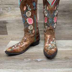 Macie Bean Rose Garden Brown Leather Western Boots Women's Size 7