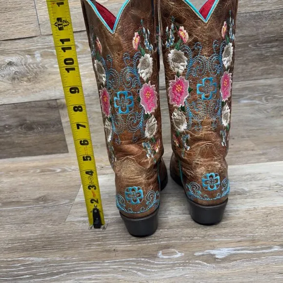 Macie Bean Rose Garden Brown Leather Western Boots Women's Size 7