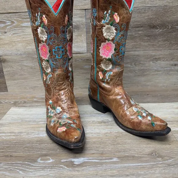 Macie Bean Rose Garden Brown Leather Western Boots Women's Size 7