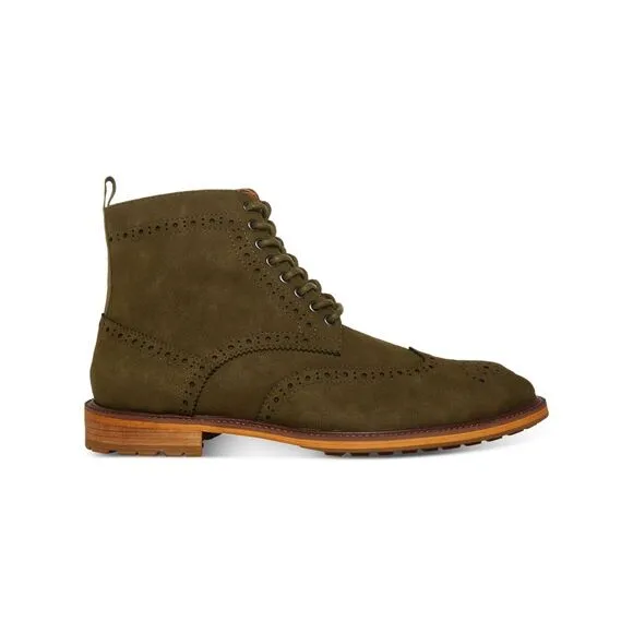 MADDEN Mens Olive Green Brogue Front Heel Remppr Wingtip Boots Shoes 10.5