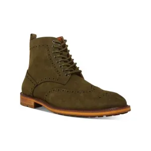 MADDEN Mens Olive Green Brogue Front Heel Remppr Wingtip Boots Shoes 10.5