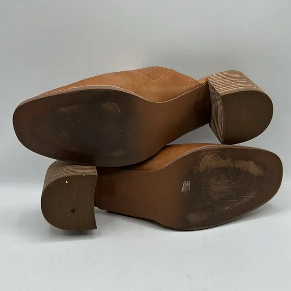 Madewell Tan Leather Cary Mule Slip On Block Heel Shoes Size 10