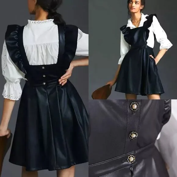 Maeve Anthropologie Faux Vegan Leather Pinafore Dress