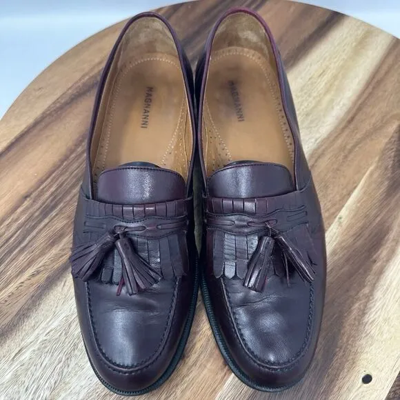 Magnanni Men’s Kiltie Tassel Loafers 10 M Burgundy Leather Slip On Shoes Spain